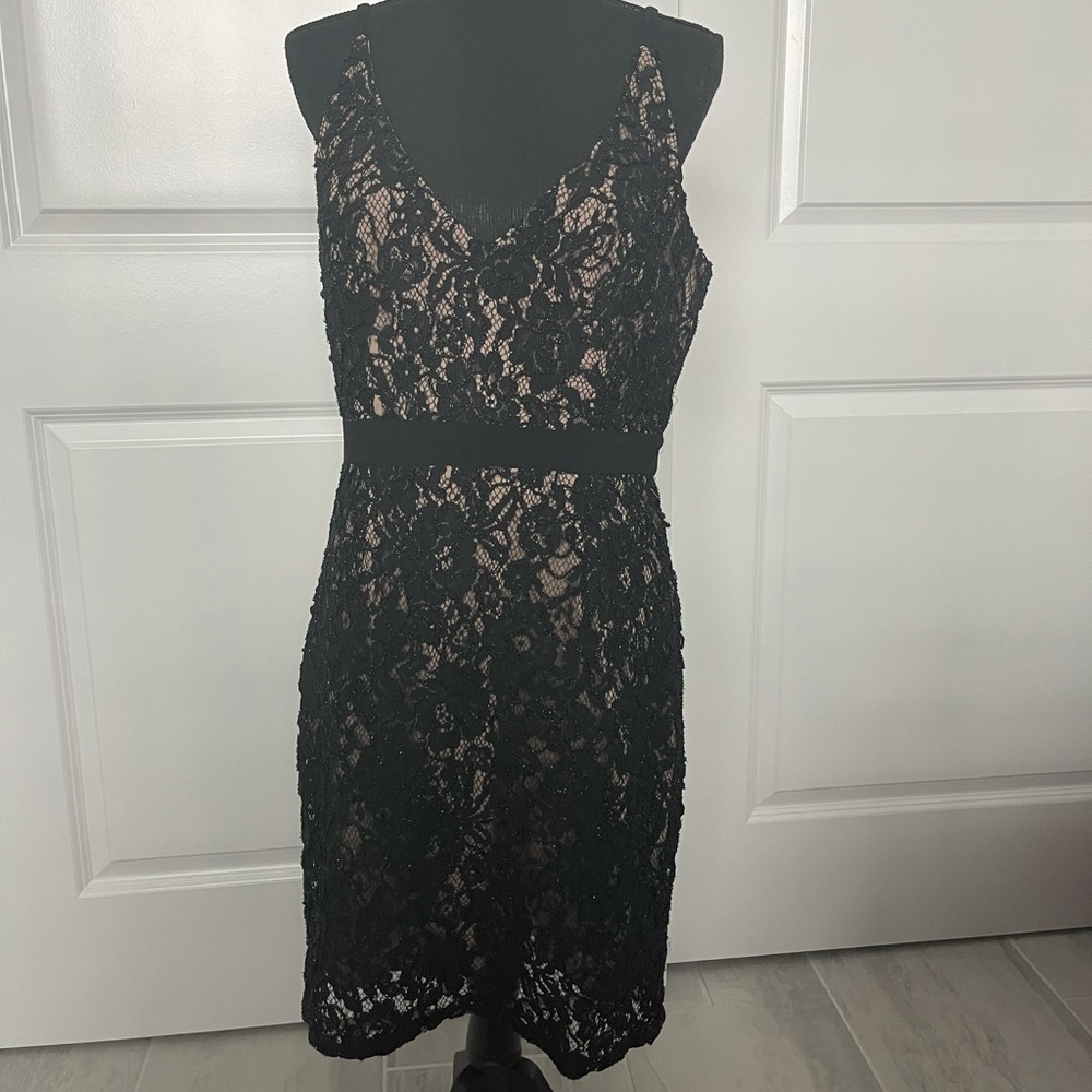 XSCAPE Little Black Lace Sparkle Dress